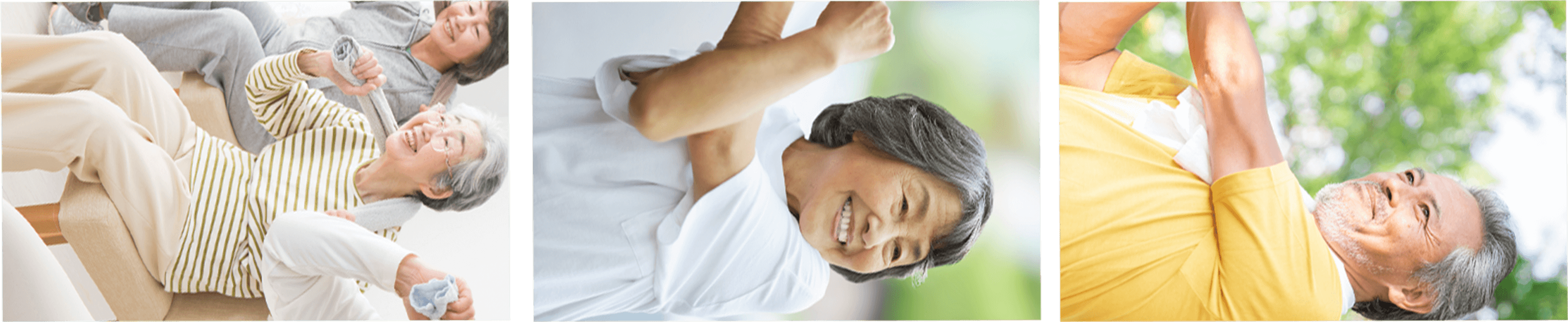 ご高齢の男女が様々なストレッチをしている様子