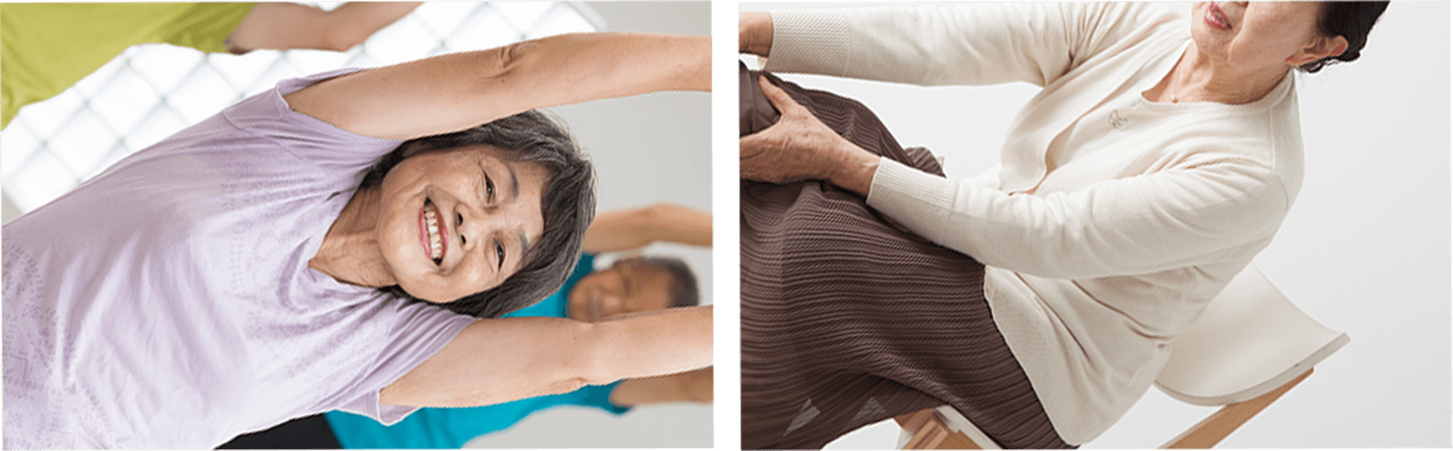 ご高齢の男女が様々なストレッチをしている様子